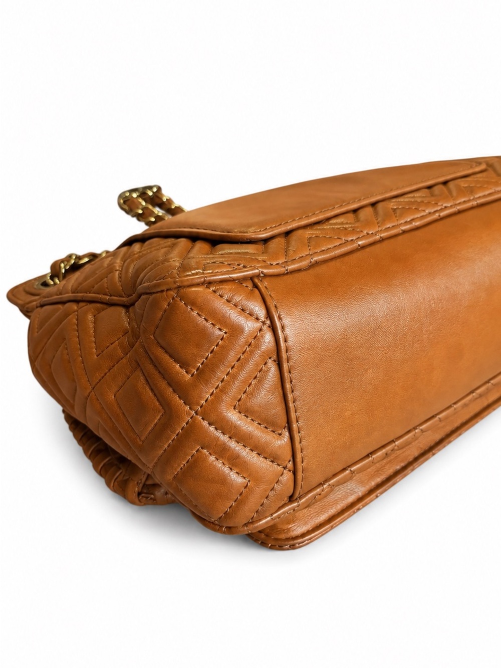 Tory Burch Fleming Brown Leather Quilted Shoulder Bag Chain Strap Whipstitch - Picture 12 of 15
